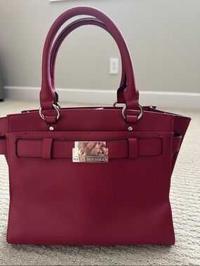 Dana Buchman Dark Red Saffiano Satchel with Metallic Plaque
